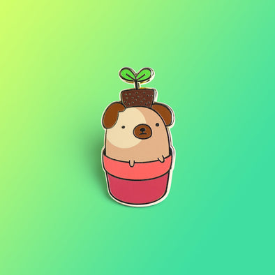 Sprout, the Pug In A Pot Enamel Pin