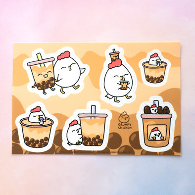 Grumpy Chicken Boba Time Sticker Sheet