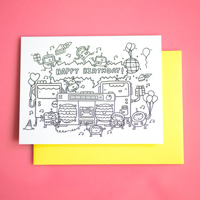 Coloring Robot Birthday Card