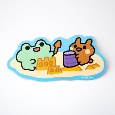 Frog and Bunny Sand Castle Summer Vinyl Sticker