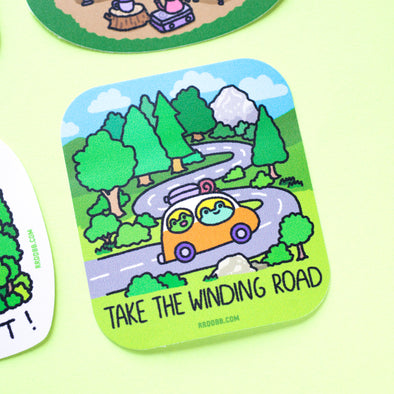 Take The Winding Road Frog Vinyl Sticker