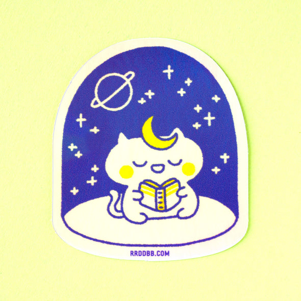 Reading Magical Cat Holographic Sticker