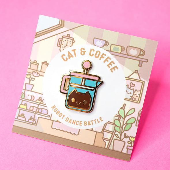French Press Coffee Cat Enamel Pin