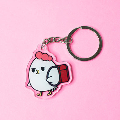 Grumpy Chicken Red Backpack Acrylic Keychain