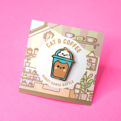 Iced Latte Coffee Cat Enamel Pin