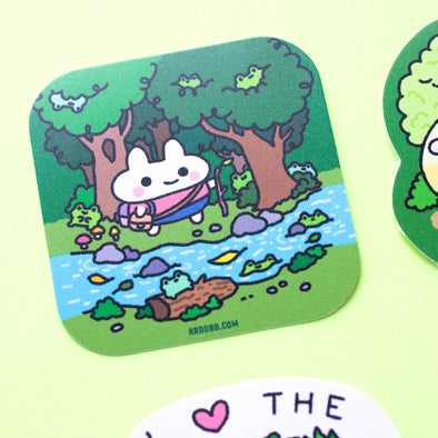 Bunny Hiking In Forest Vinyl Sticker
