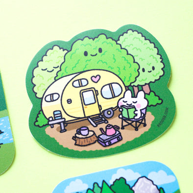 Bunny Camping In Forest Vinyl Sticker
