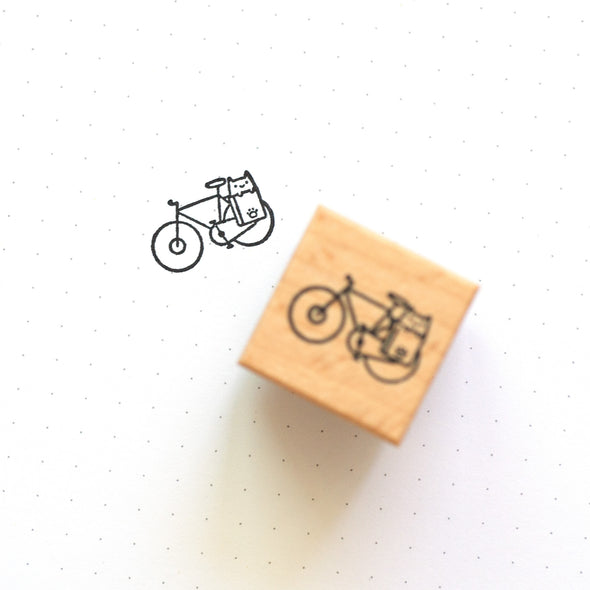 Cat on Bike Rubber Stamp