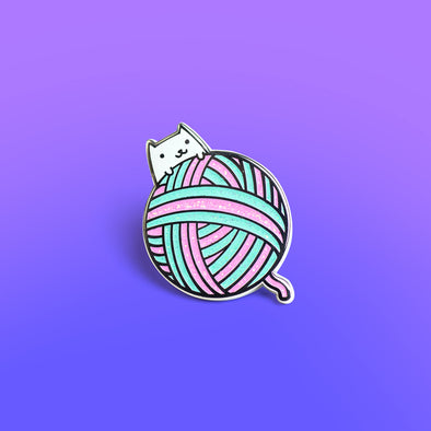 Yarn Ball Kitty Enamel Pin - Mint Version