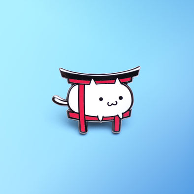 Mochi Cat Stuck In Torii Gate Enamel Pin