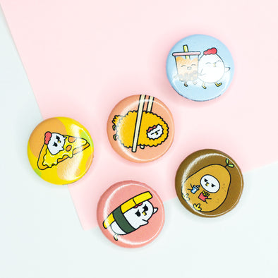 Grumpy Chicken Button Pins - Food Set