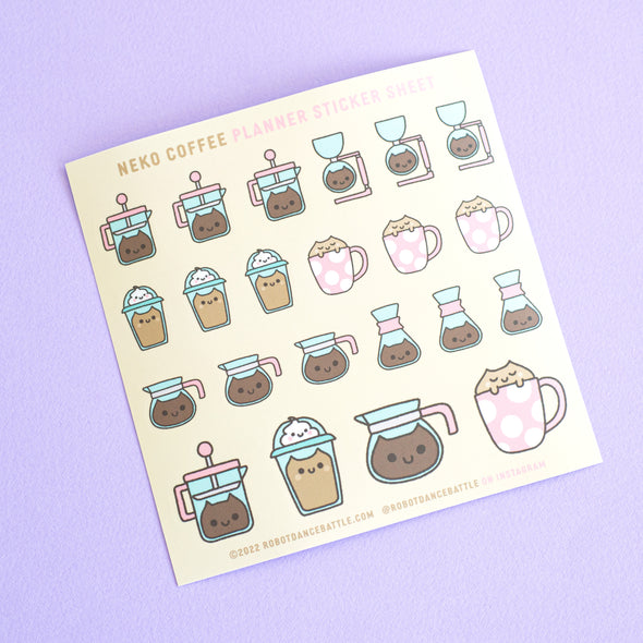 Neko Coffee Cat Planner Sticker Sheet – Robot Dance Battle