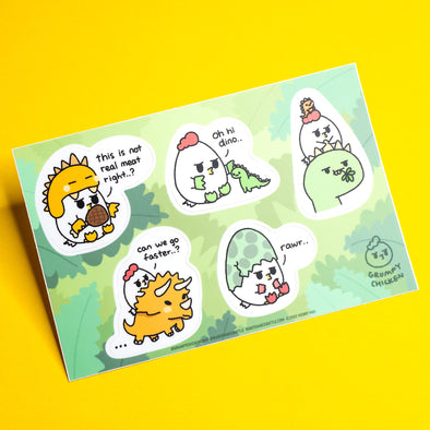 Grumpy Chicken Dinoland Sticker Sheet