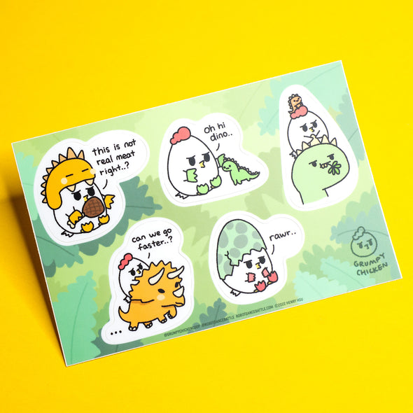 Grumpy Chicken Dinoland Sticker Sheet