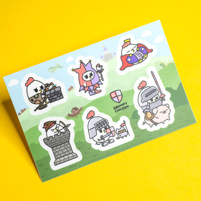 Grumpy Chicken Medieval Times Sticker Sheet