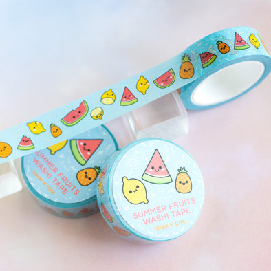 Summer Fruits Holo Silver Foil Washi Tape