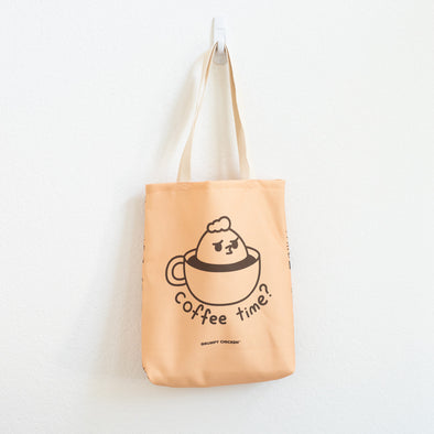 Coffee Time Grumpy Chicken Tote Bag